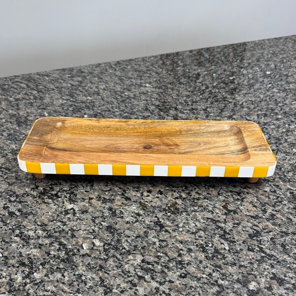 Striped yellow Wooden serving Tray